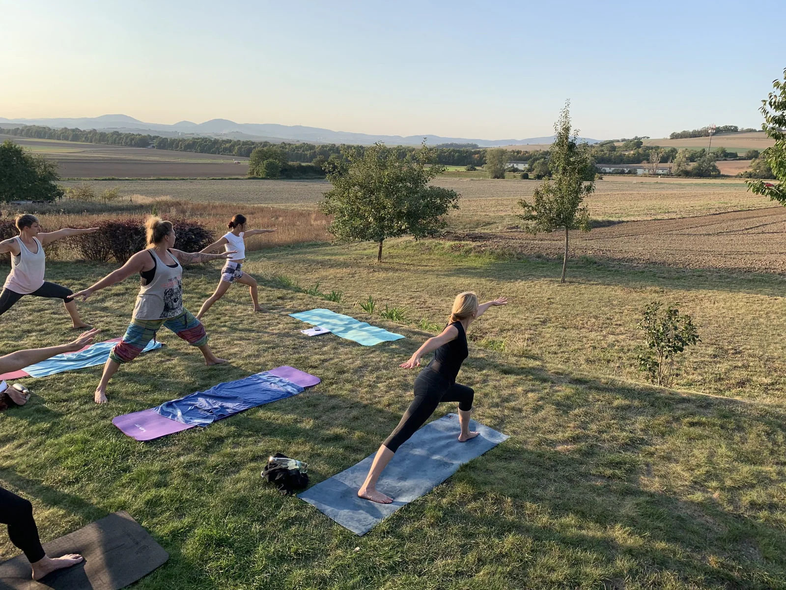 Gemeinsames Yoga auf der Wiese im Maifeld